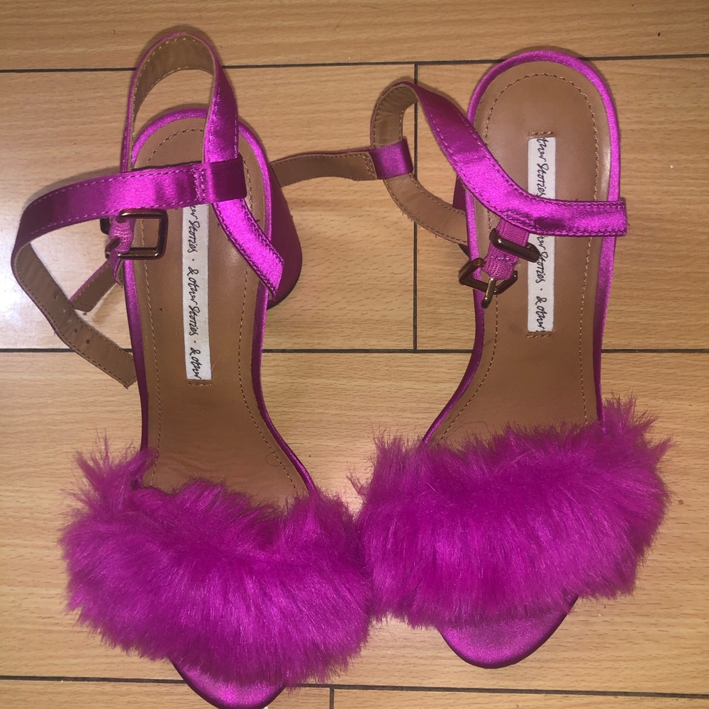 & Other Stories Pink Fur Heeled Sandals